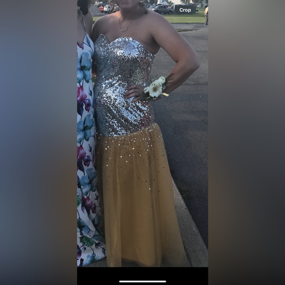 Strapless Gold Mermaid Sequin Prom Dress w/ Corset - Picture 12 of 12